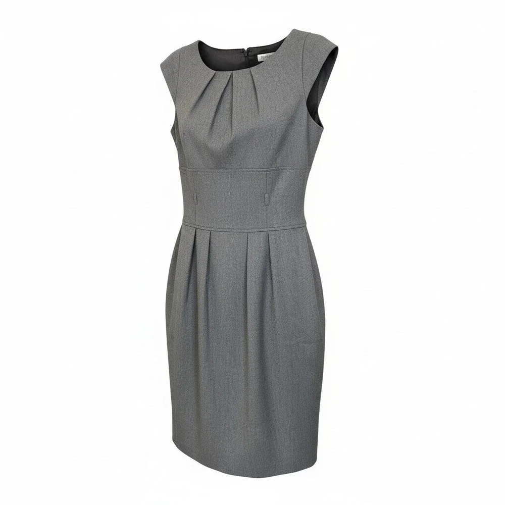 White House‎ Black Market Grey Pleated Sheath Dress Cap Sleeve Size 2 Workwear